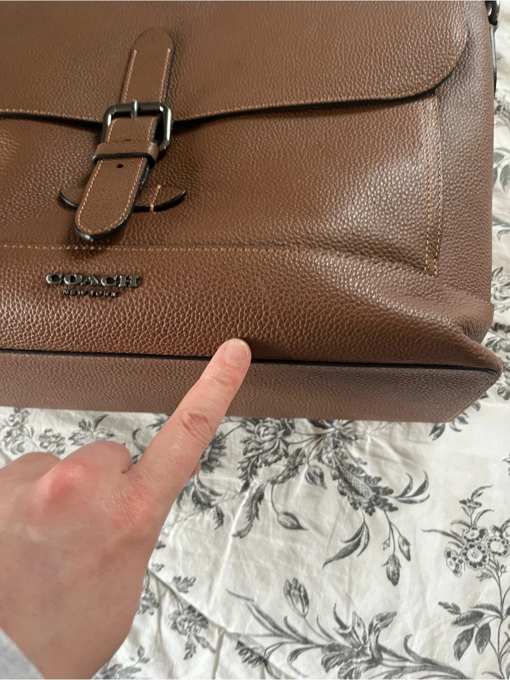 Coach Chestnut Brown Pebbled Leather Messenger Bag with Buckle